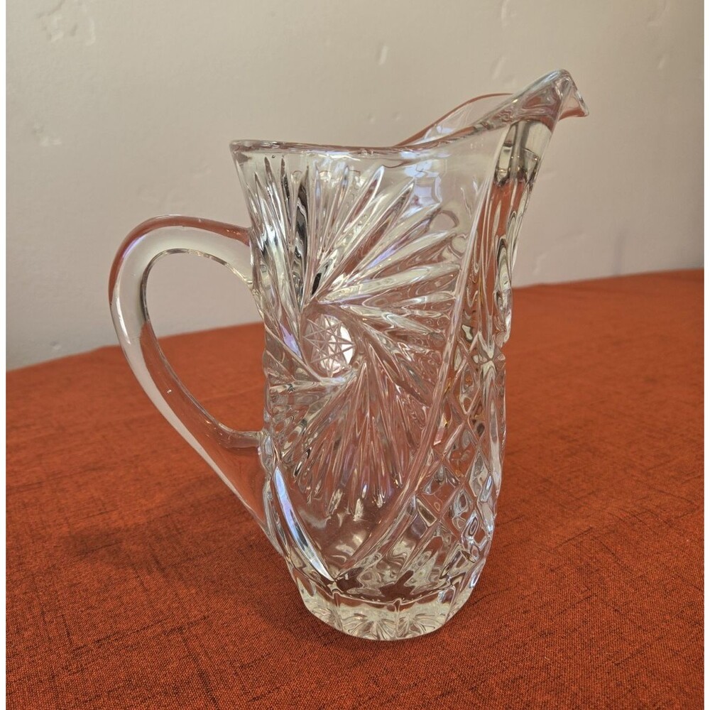 Crystal Clear Lead Crystal Cut Glass Pitcher, Clear Starburst, Yugoslavia